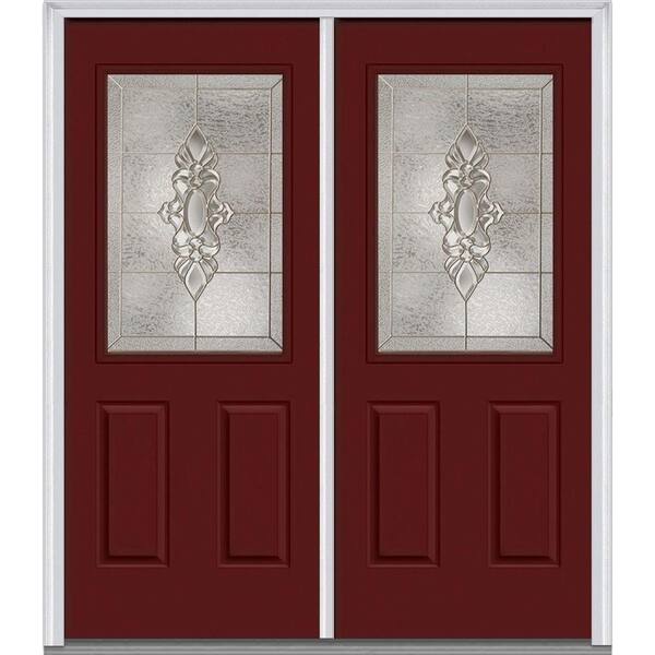 MMI Door 64 in. x 80 in. Heirlooms Left-Hand Inswing 1/2-Lite Decorative Glass 2-Panel Painted Steel Prehung Front Door
