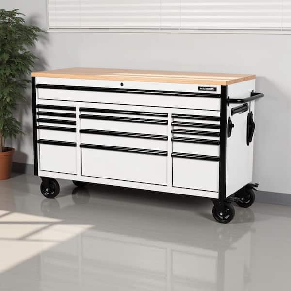 Tool Storage 61 in. W x 23 in. D Heavy Duty White Mobile Workbench Tool Chest