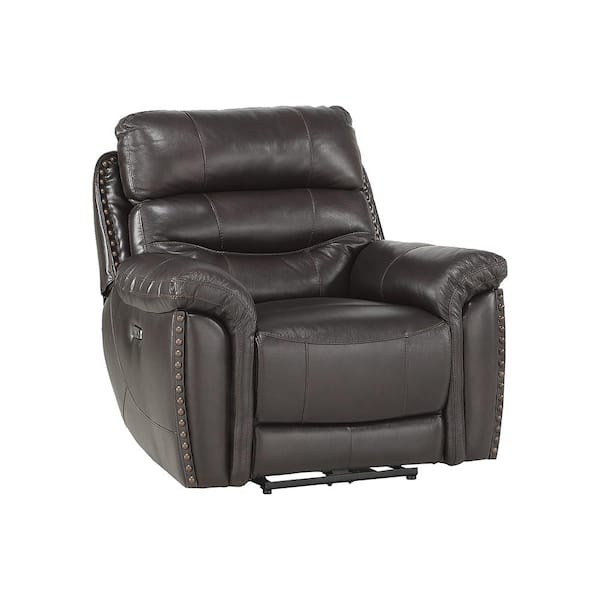Lazzara Moapa Brown Leather Match Power Recliner with Power Headrest and USB Port