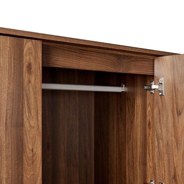 MODWAY Bulwark Walnut Brown MDF 57.2 in. Wardrobe with Drawers MOD