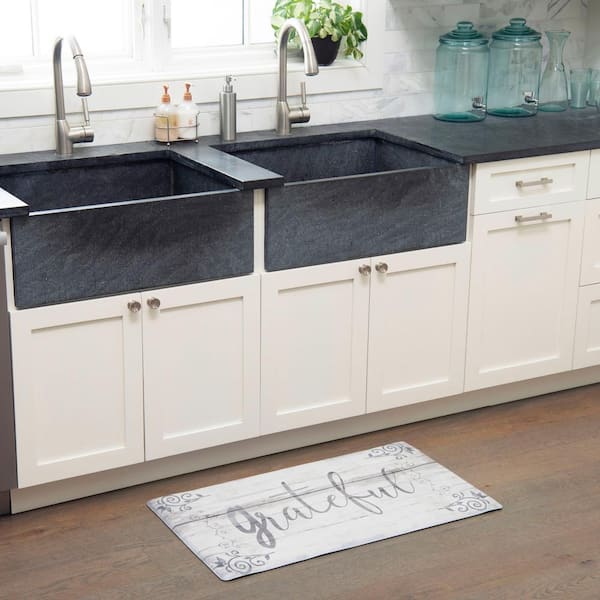 Cozy Living Grateful Floral Grey 20 in. x 36 in. Anti Fatigue Kitchen Mat