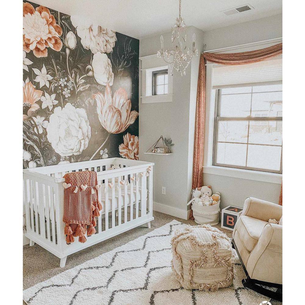 Charcoal and Peach Bohemian Shag Area Rug 5'3" x 7'3"