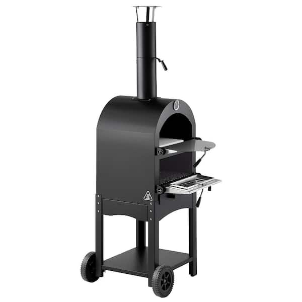 12" Outdoor Wood-Fired Pizza Oven, Pellet Fired, 2-Layer, Up to 1000°F, Wheels, Portable Pizza Maker