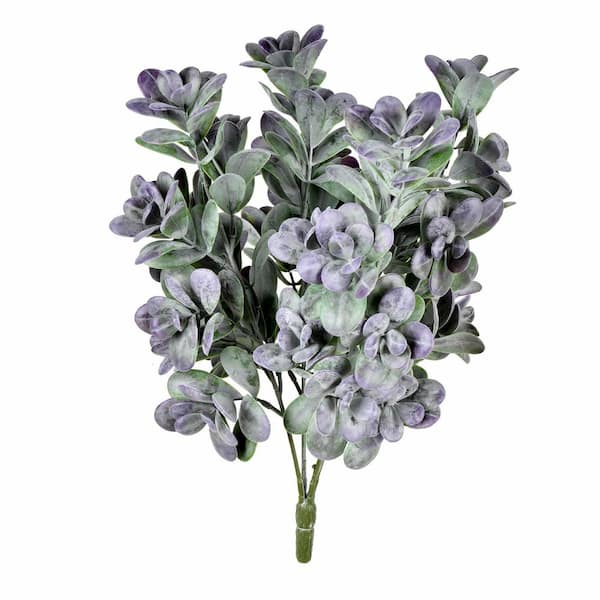 Vickerman 17 in. Gray and Purple Artificial Jade Leaf Bush Floral Arrangement