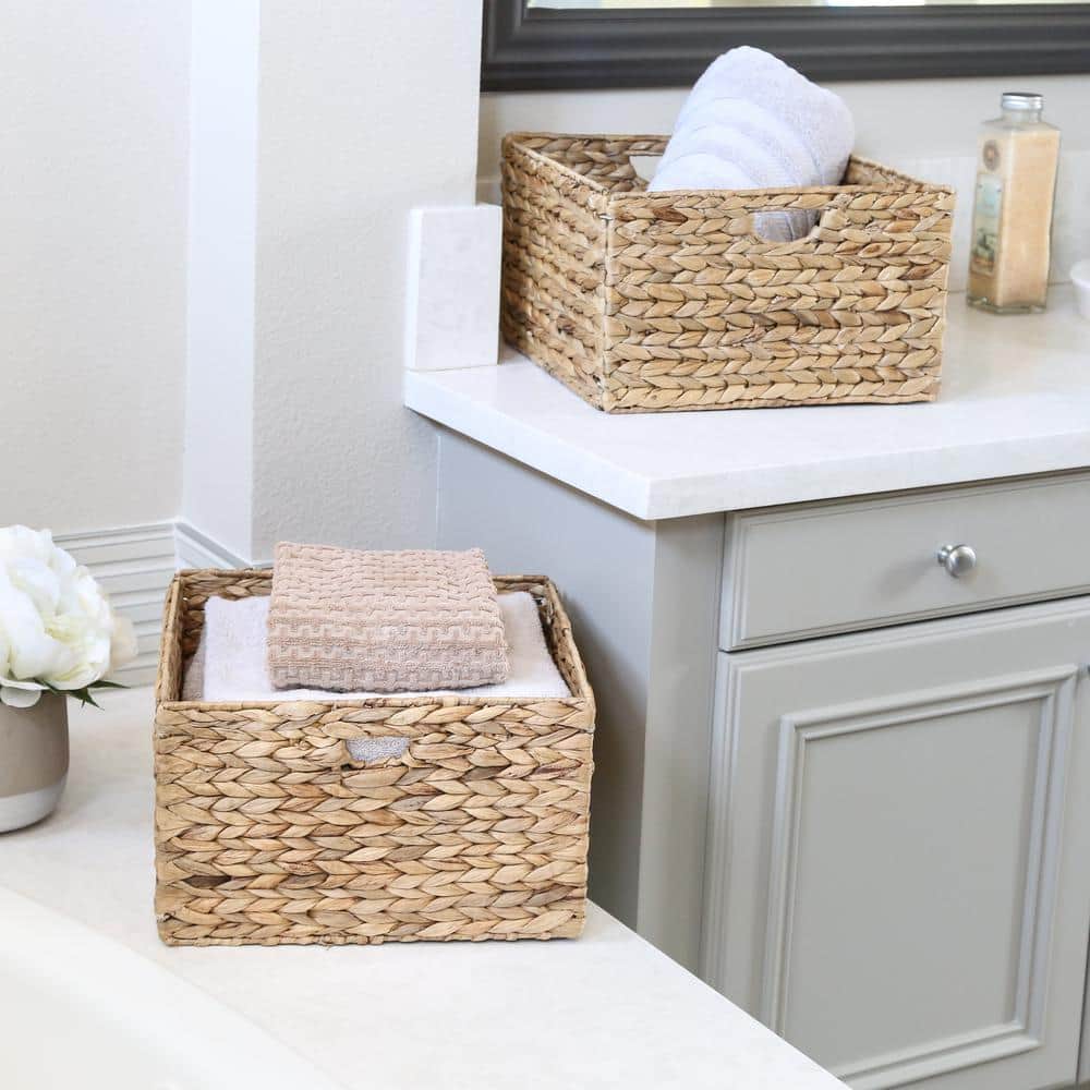Natural Woven Hyacinth and Steel Square Storage Basket Set