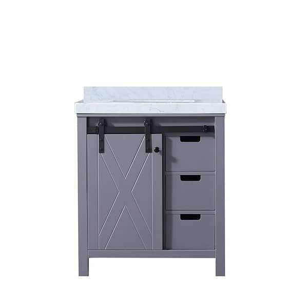 Marsyas 30 in W x 22 in D Dark Grey Bath Vanity and Carrara Marble Countertop