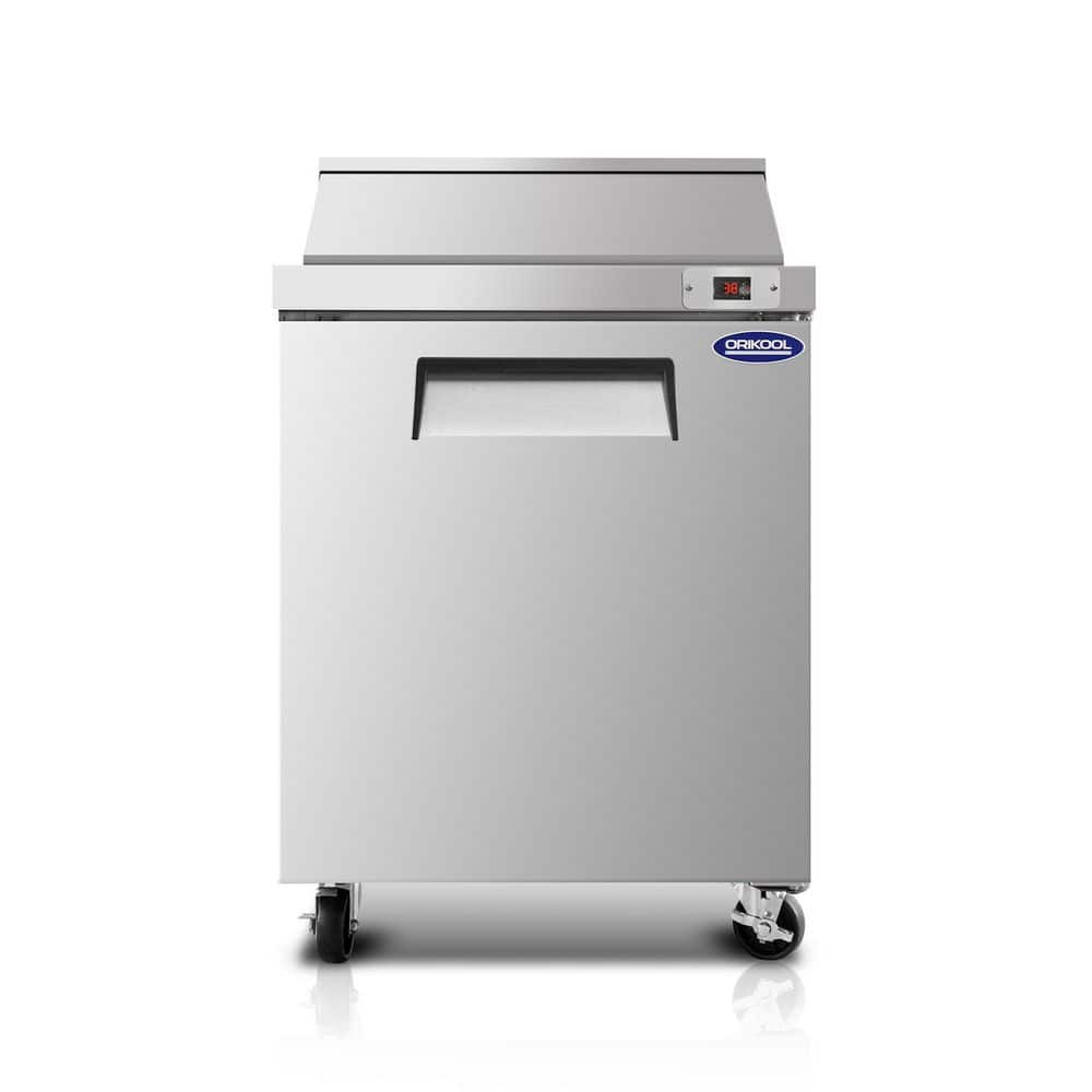 29 in. 8 cu. ft. Commercial Refrigerators Sandwich Prep Table in Stainless Steel Silver with Butcher Block Cutting Board