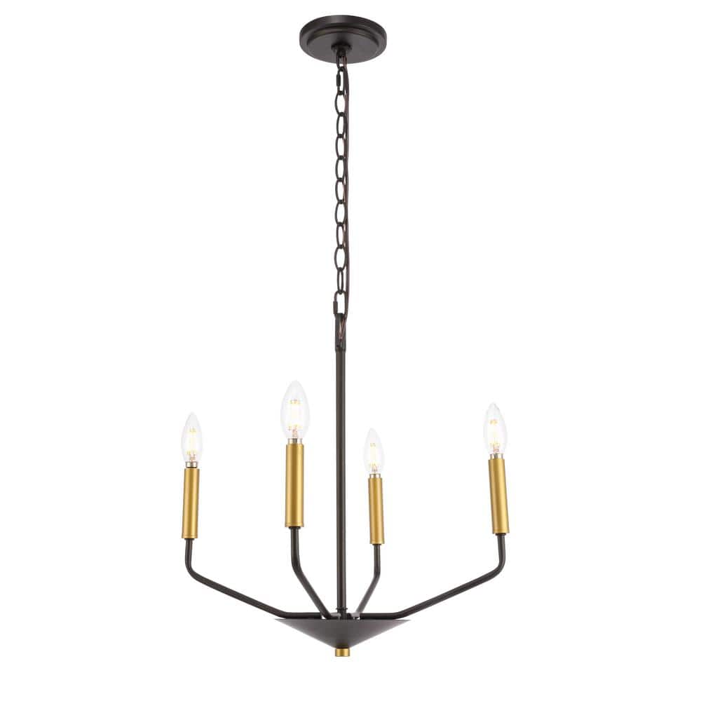 Timeless Home 18 in. 4-Light Black And Brass Pendant Light, Bulbs Not Inclu