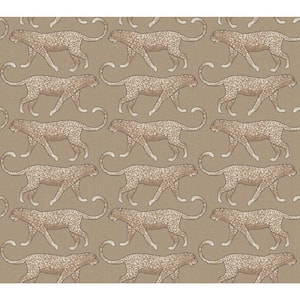 45 sq ft Big Cat Walk Brown Peel and Stick Non-woven Wallpaper