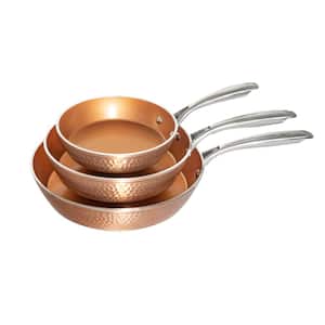 Hammered Copper 3-Piece Aluminum Ti-Ceramic Nonstick Frying Pan Set (8 in., 10 in., and 12 in.)