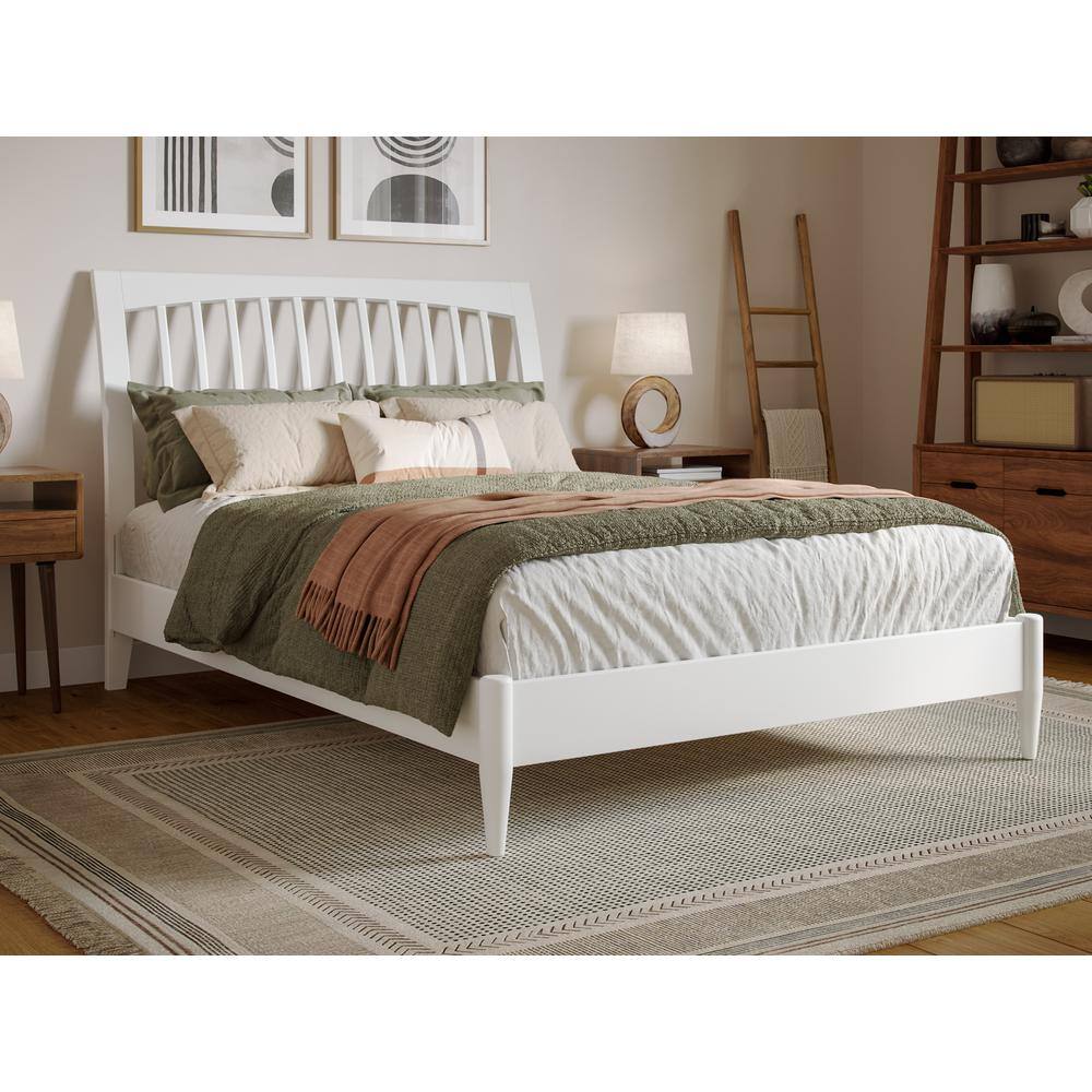 AFI Orleans White Solid Wood Frame Full Low Profile Sleigh Platform Bed ...