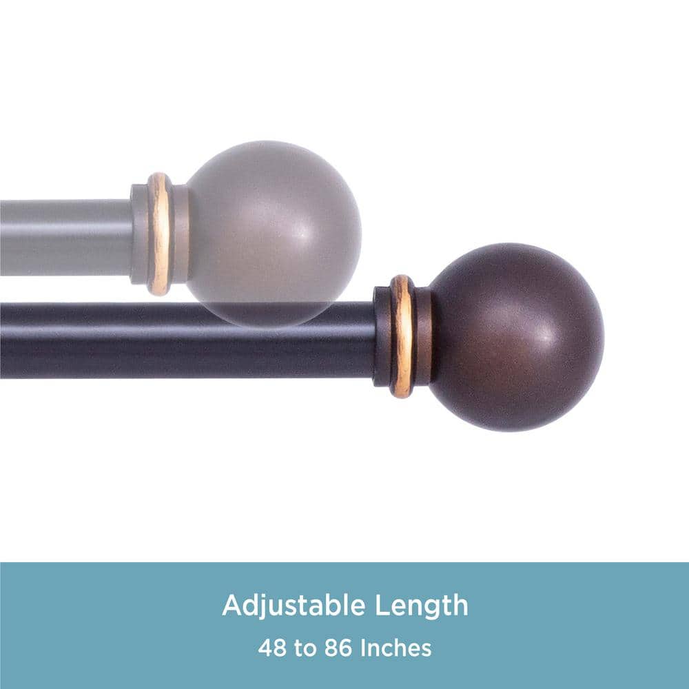 Chelsea 48 in. - 86 in. Adjustable Single Curtain Rod 5/8 in. Diameter in Oil Rubbed Bronze with Ball Finials