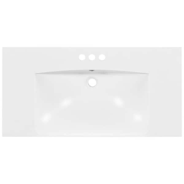 36 in. Drop-in Bathroom Sink in White Resin Rectangular 3 Hole Bath Vanity Sink Only