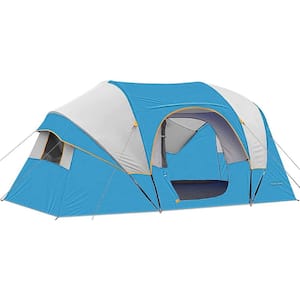 14 ft. x 11 ft. x 74 in. Portable 10-Person Blue Fabric Camping Tent Outdoor for Hiking