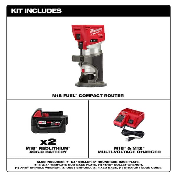 M18 FUEL 18V Lithium-Ion Brushless Cordless Compact Router with Two 6.0Ah Batteries and Charger