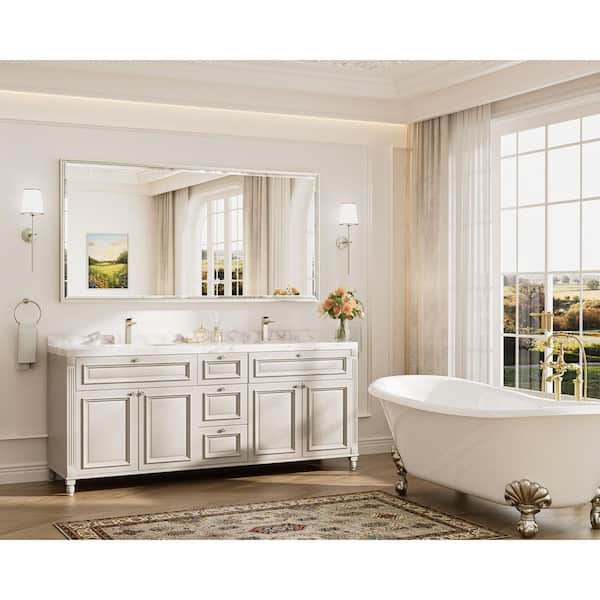 KeonJinn 72 in. W x 36 in. H Framed Rectangular Brushed Nickel