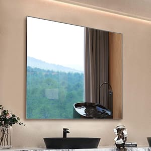 48 in. W x 36 in. H Large Rectangular Aluminium Framed Dimmable Wall LED Bathroom Vanity Mirror with Back Light in Black