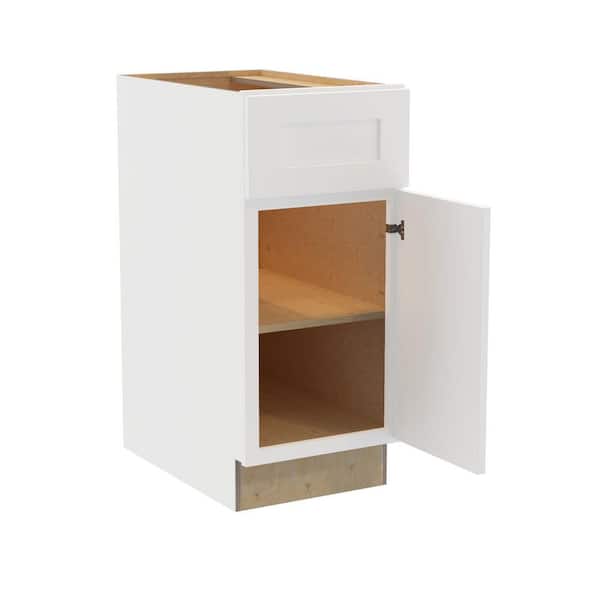 Newport 15 in. W x 24 in. D x 34.5 in. H Assembled Plywood Base Kitchen Cabinet in Pacific White with Soft Close RH