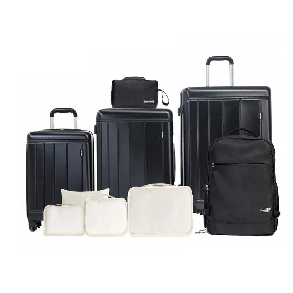 9-Piece Black ABS Plastic Hardshell Spinner TSA Lock Carry On Luggage Set with Backpack and Storage Bags