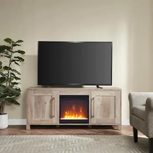 Chabot 58 in. Freestanding TV Stand with Crystal Electric Fireplace Fits TV's up to 65 in., Gray Oak