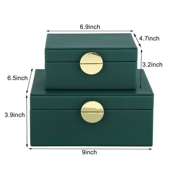Vegan Leather Jewelry Box Set of 2-Green Decorative Organizer with