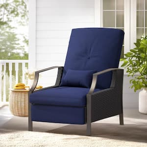 Charlotte Navy Wicker Outdoor Chaise Lounge Push Hand Recliner with Cushions