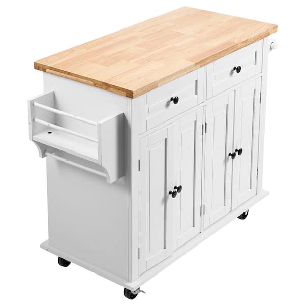 VEVOR Kitchen Island Cart Top 35.4 in. W Mobile Carts with Storage Cabinet Rolling Kitchen Carts White