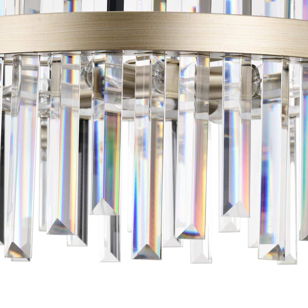 Casandra Brushed Champagne Silver 5-Light Crystal Drum Chandelier