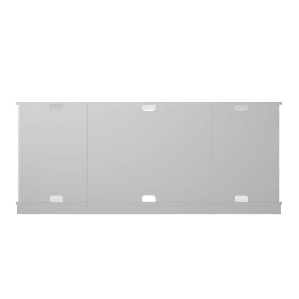 White Modern Farmhouse TV Stand with Glass Doors and Fireplace