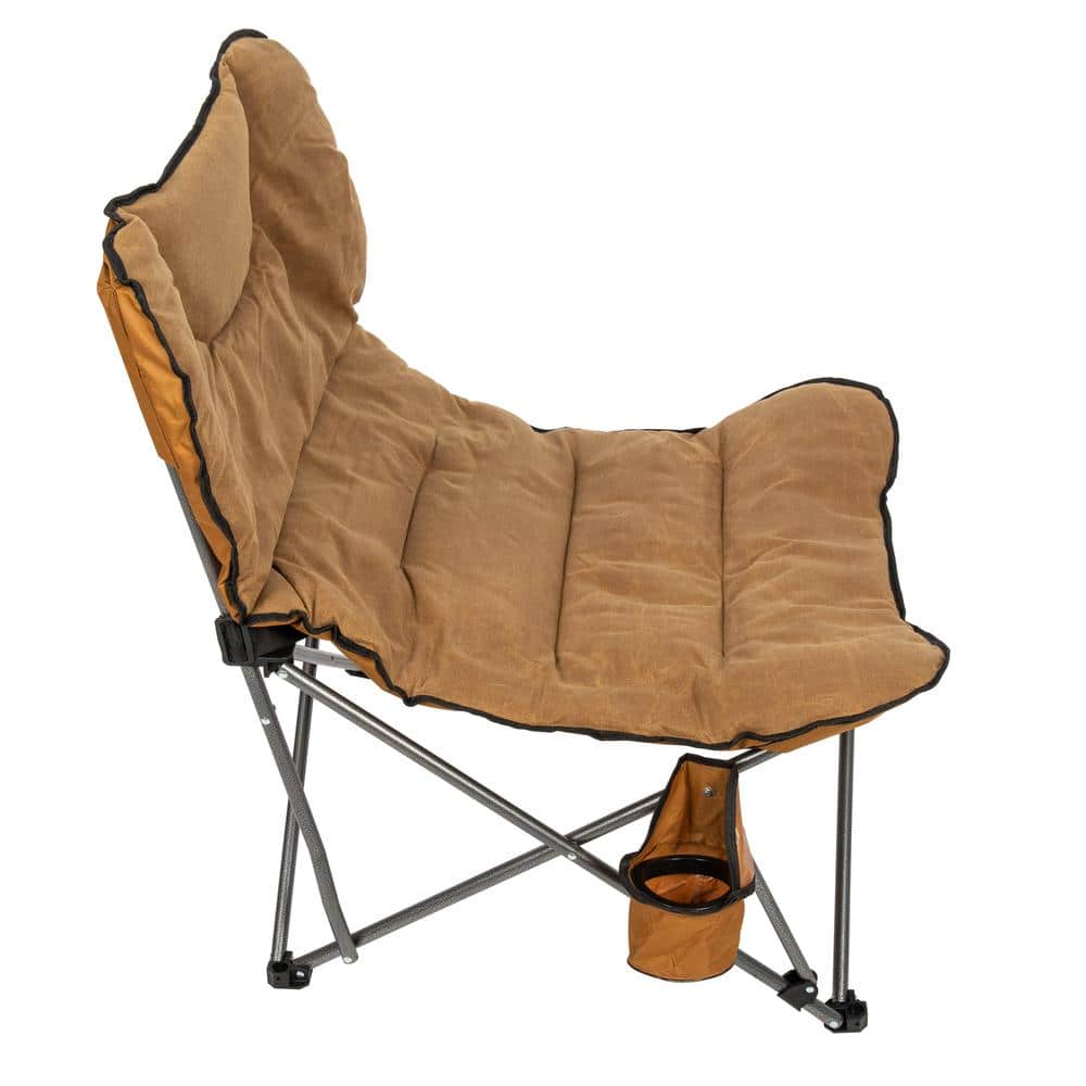 Tan Ultra Padded Folding Camp Chair with Cup Holder