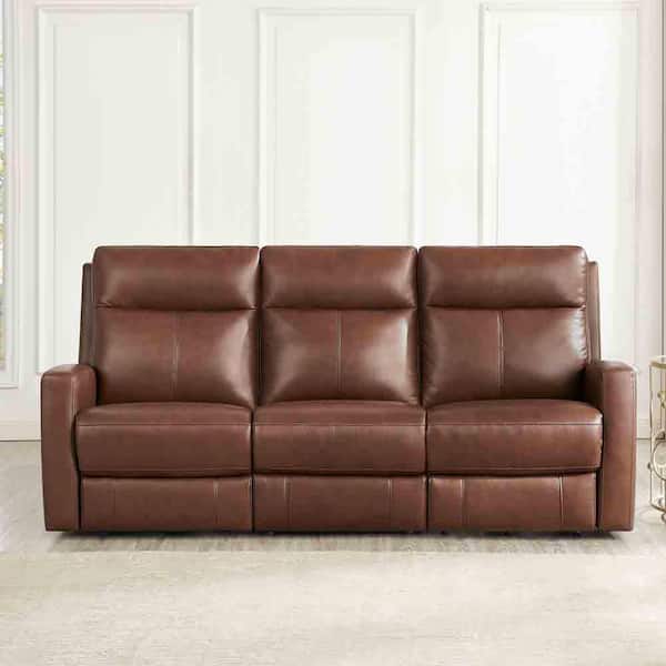 Montague Dual Power Headrest And Lumbar Support Reclining Sofa In Genuine  Brown Leather by Armen Living