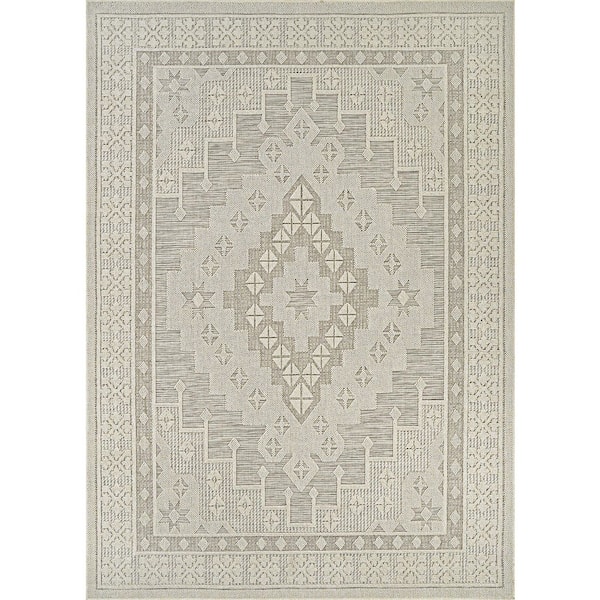 Liguria Sarzana Dove Grey 9 ft. x 12 ft. Contemporary Flatweave Geometri Polypropylene Rectangle Indoor/Outdoor Area Rug