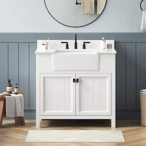 Richfield 37 in. Single Sink Freestanding White Bath Vanity with White Engineered Stone Top and Backsplash Assembled