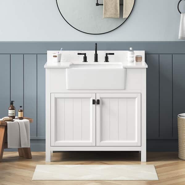 DELUXE DL LIVING Richfield 37 in. Single Sink Freestanding White Bath Vanity with White Engineered Stone Top and Backsplash Assembled