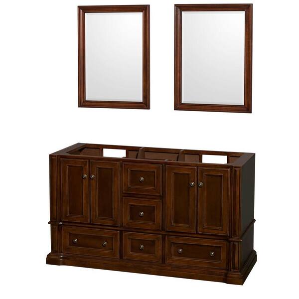 Wyndham Collection Rochester 61.25 in. Double Vanity Cabinet with 24 in. Mirrors in Cherry