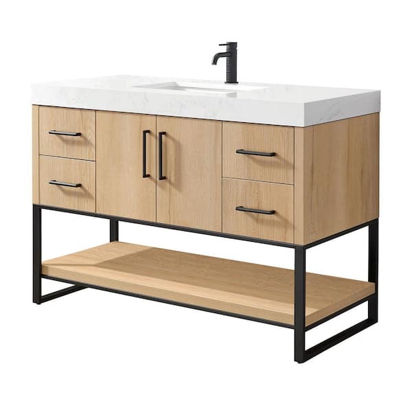 Kolkata 48 in.W x 22 in.D x 34 in.D Single Bath Vanity in Weathered Oak with White Engineered Stone Top