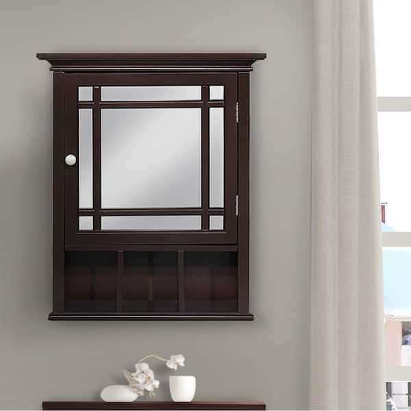 Neal 20 in. W x 24.13 in. H x 6.5 in. D Removable Wooden Medicine Cabinet with Mirrored Door in Espresso