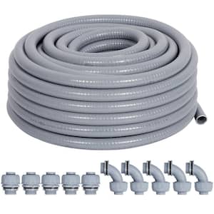 3/4 in. x 25 ft. Gray PVC Flexible Liquid Tight ENT (Electrical Nonmetallic) Conduit with 5 Conduit Connector Fittings