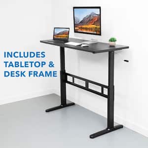 55 in. Height Adjustable Rectangular Black Hand Crank Standing Desk