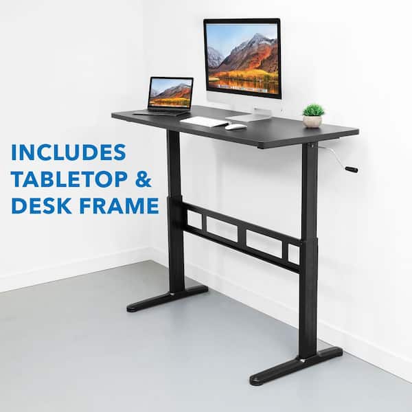 mount-it! 55 in. Height Adjustable Rectangular Black Hand Crank Standing Desk