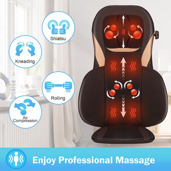 Costway Shiatsu 3 Speed Massage Cushion with Heat Massage Chair Pad Back Massager Glod GHMHSKU00675 The Home Depot