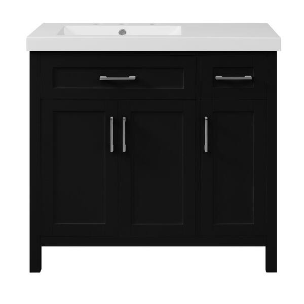 Ziyudura 36 in. Single Sink Freestanding Black Bath Vanity with White ...