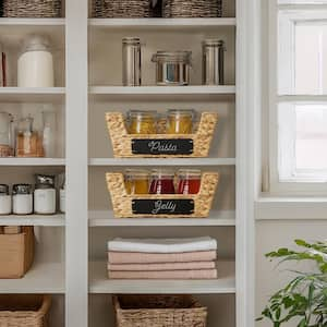 Brown Natural 13.25 in. x 11 in. x 5.25 in. Wicker Water Hyacinth Decorative Baskets Wide Pantry Storage Bins Set of 2