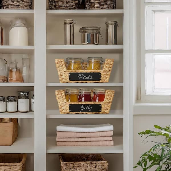 Brown Natural 13.25 in. x 11 in. x 5.25 in. Wicker Water Hyacinth Decorative Baskets Wide Pantry Storage Bins Set of 2