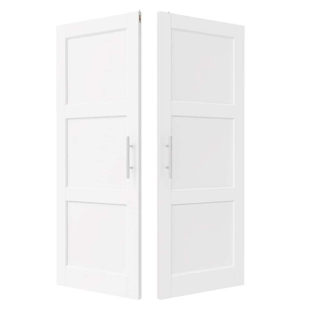 64 in. x 80 in. Solid Wood and MDF, 3-Panel, White Primed, Pantry Door, Interior Door Slab With Ball Catch and Top Latch price history on PriceWatchPro