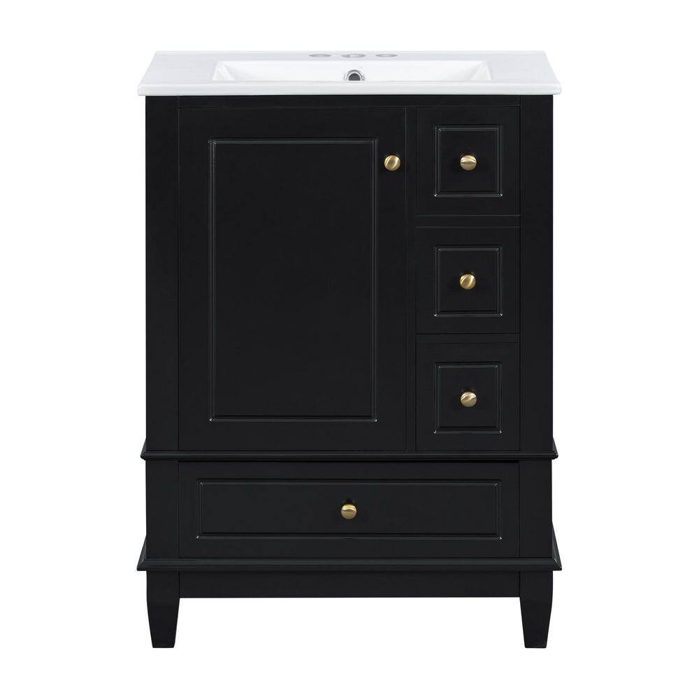 24 in. Single Sink Freestanding Black Bath Vanity with White Ceramic Top, 3 Drawers, Door Racks price history on PriceWatchPro