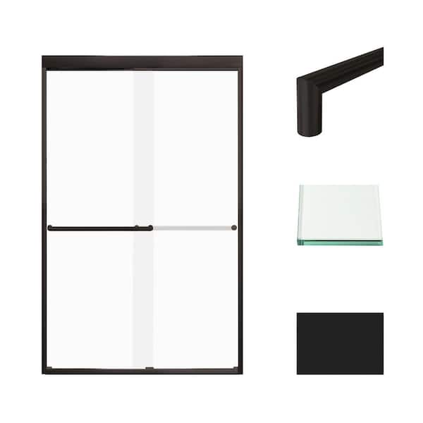 Transolid Frederick 47 in. W x 76 in. H Sliding Semi-Frameless Shower Door in Matte Black with Frosted Glass