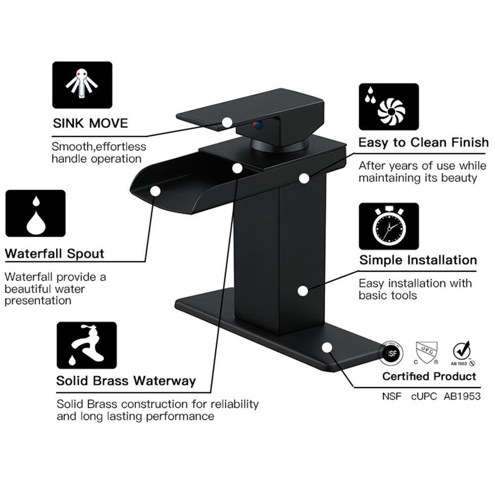 Matte Black Single Handle Waterfall Bathroom Faucet