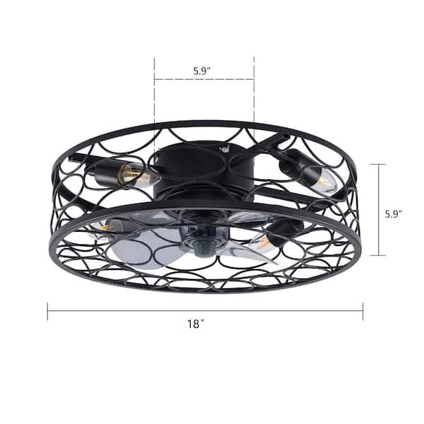 OUKANING 18 in. Black Indoor 3-Speed Flush Mount Caged Ceiling Fan