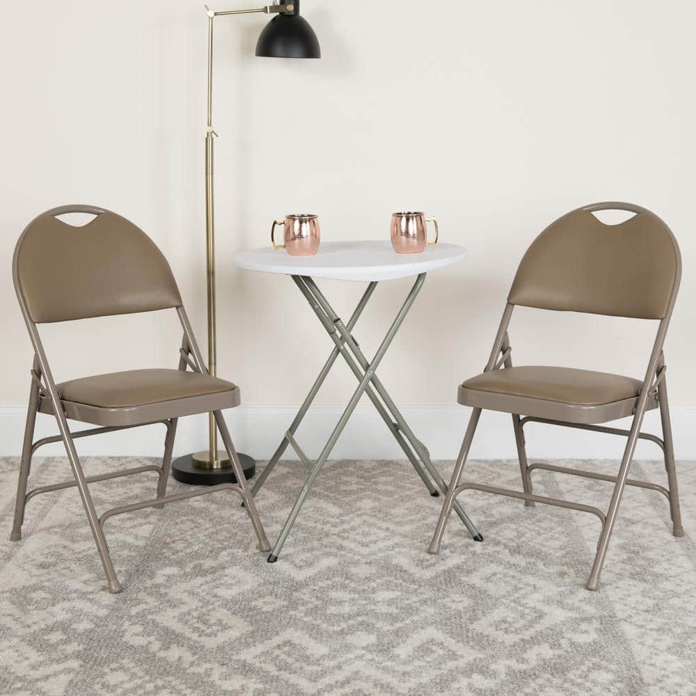 Executive Beige Vinyl High-Back Armless Chair with Metal Frame